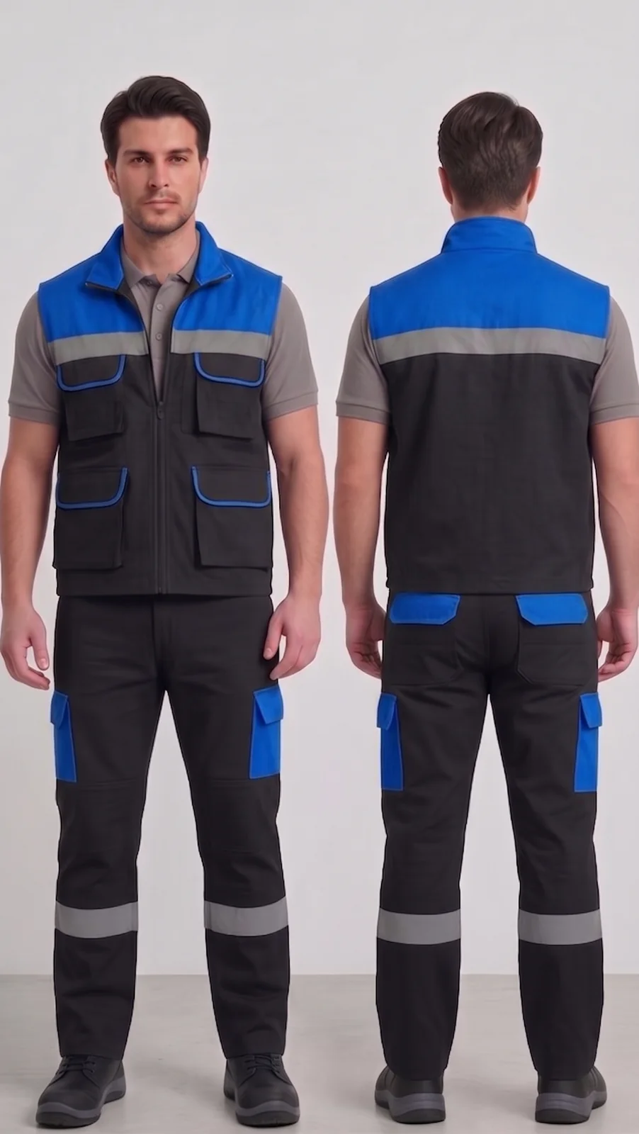Siparişe özel iş yeleği-pantolon takımı #02 — harman gabardin 245 gr/m² full likralı, İlke Tekstil Denizli OEM üretim