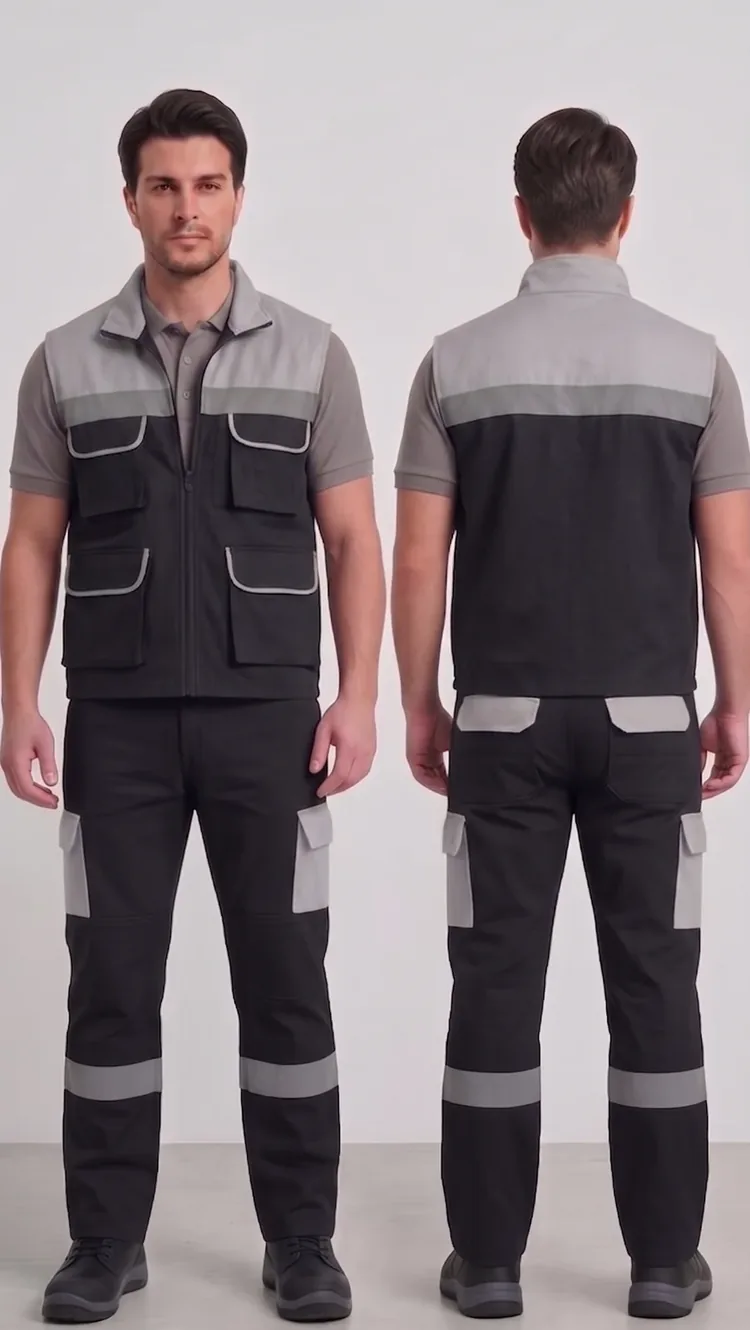 Özel üretim iş yeleği-pantolon takımı #03 — harman gabardin 245 gr/m² full likralı premium pamuk, İlke Tekstil Denizli