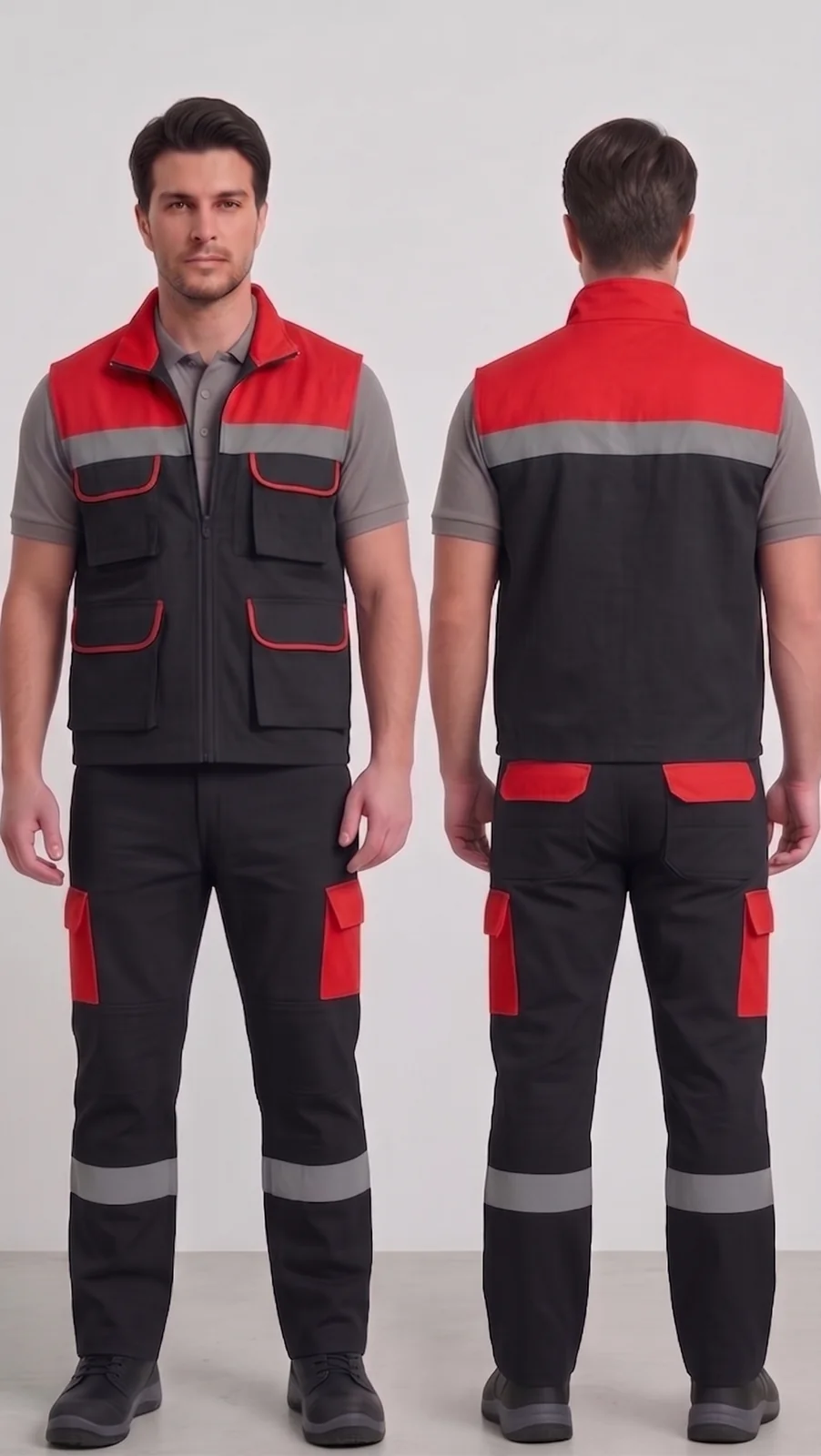 Siparişe özel iş yeleği-pantolon takımı #06 — harman gabardin 245 gr/m² full likralı, İlke Tekstil Denizli OEM üretim