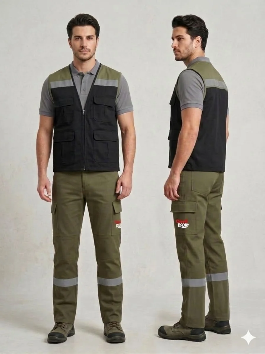 Siparişe özel iş yeleği-pantolon takımı #16 — harman gabardin 245 gr/m² full likralı, İlke Tekstil Denizli OEM üretim