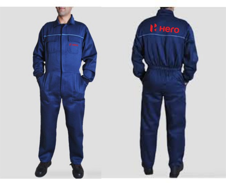 Baskılı-logolu iş tulumu — hero kurumsal kollu coverall, sırt DTF transfer firma adı + kollu kalıp · OSB tesisleri standartı · İlke Tekstil Denizli